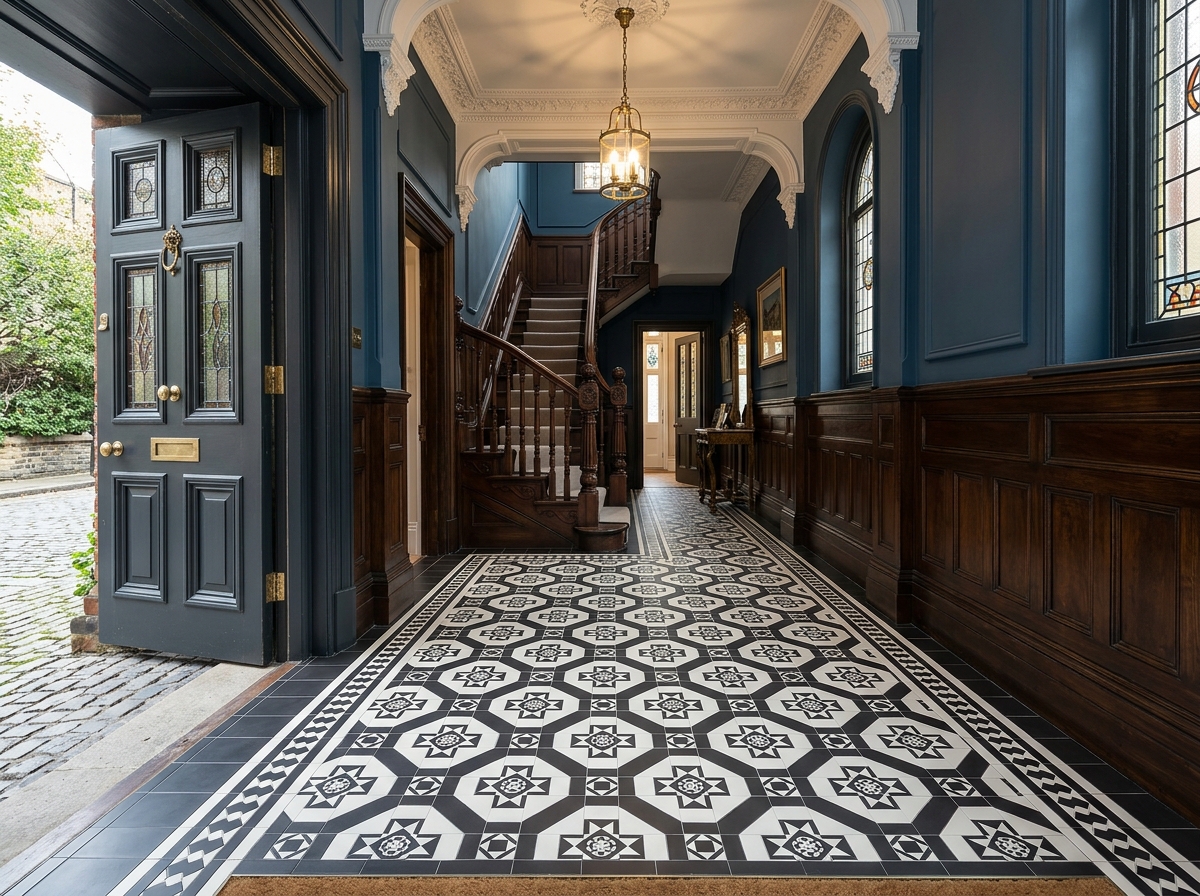 Victorian Encaustic Geometric Hallway Floor Tiling Richmond London